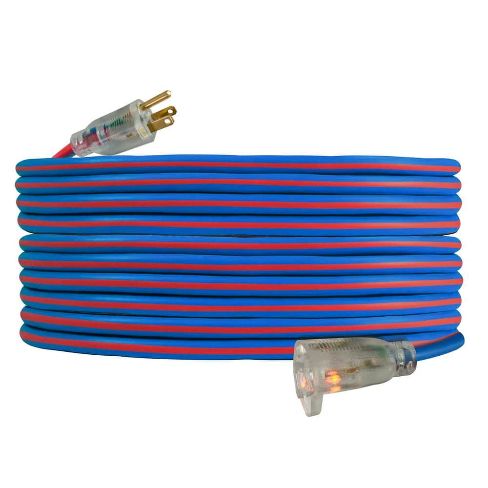 50 ft Blue and Red Cold Weather Extension Cord with Lighted Plug