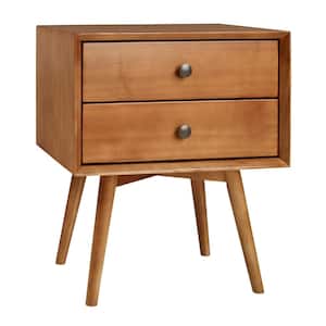 Mid Century Modern Contemporary Transitional 2-Drawer Solid Wood Caramel Night Stand