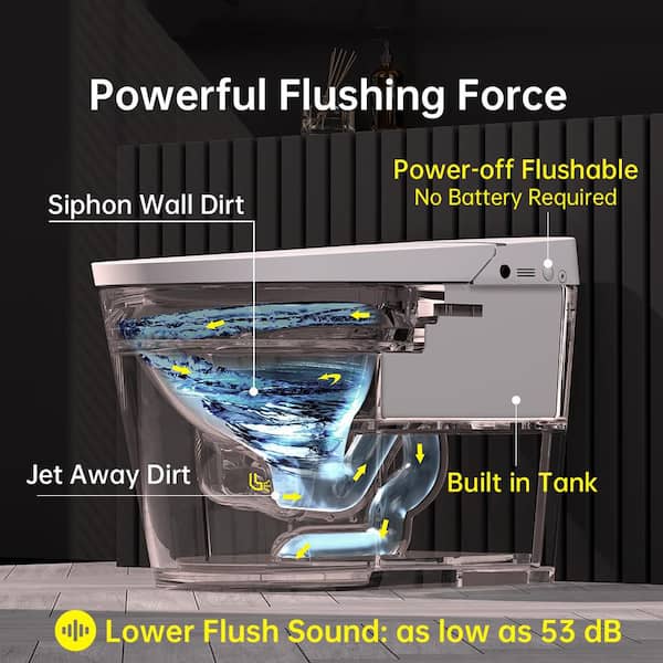 Elongated Bidet Toilet 1.1/1.6GPF in White with Low Noise Flushing System,Built-in Tank, Auto Open/Close,Blackout Flush