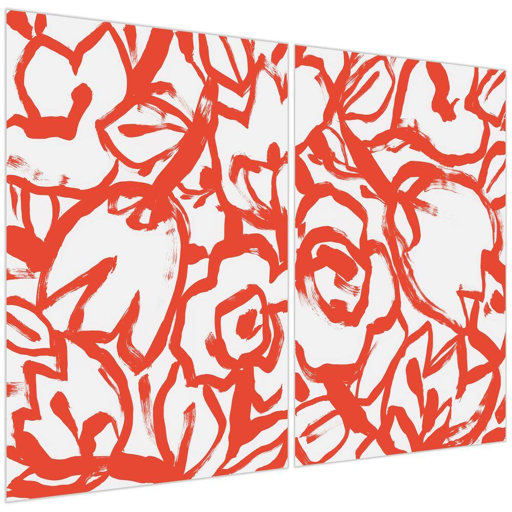 Scarlet Blooms Red Floral Tempered Glass Wall Art Set