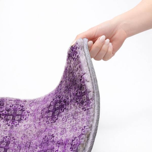 Dream Shag Premium Machine Washable Abstract ADS557 Eggplant 8 ft. x 8 ft. Round Rug