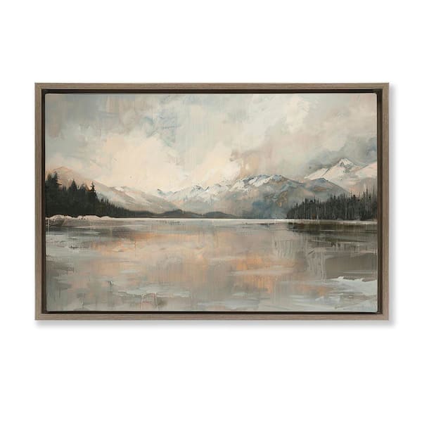 Stupell Industries Frozen Lake Landscape by LSR Design Studio Brown Floater Frame Nature Graphic Art Print 17 in. x 25 in.