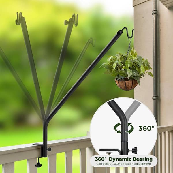 SenQWFa Heavy Duty Adjustable Metal Deck Railing Hooks 27-39 for Bird Feeders Planters Lanterns Outdoor Use Clamp Mounted