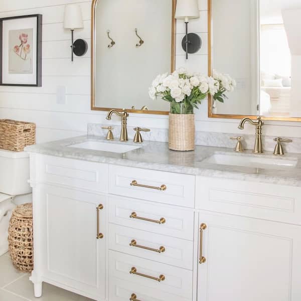 Antique 8 in. Widespread Deck Mount 2-Handle Bathroom Faucet in Brushed Gold