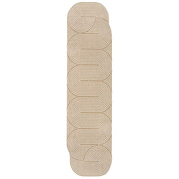 Margot Modern Geometric Arch Stripe Cream/Natural 2 ft. x 8 ft. Indoor/Outdoor Shaped Runner Rug
