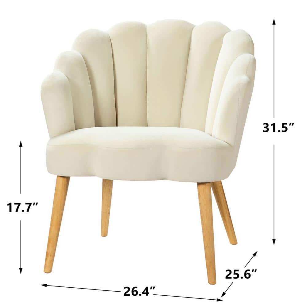Ivory Velvet Barrel Accent Chair with Tufted Manufactured Wood Frame