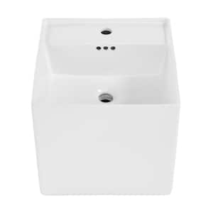 Pur 16.5 in. Square Wall Mount Bathroom Vessel Sink in Glossy White