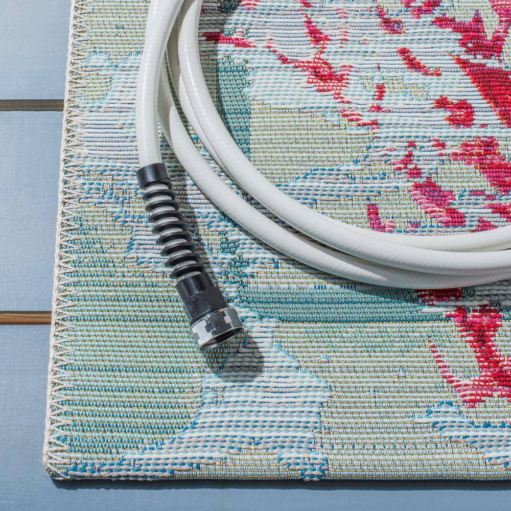 Barbados Teal and White Synthetic Outdoor Rug