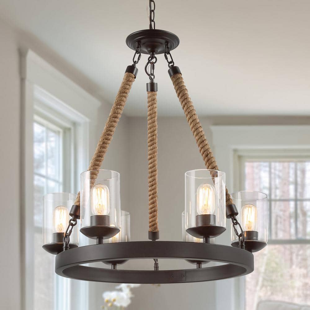 LNC A02995 25.6 Farmhouse Chandelier 6-Light Fixture for Dining & Living Room Entryway and Bedroom, Foyer Oil Rubbed Brown