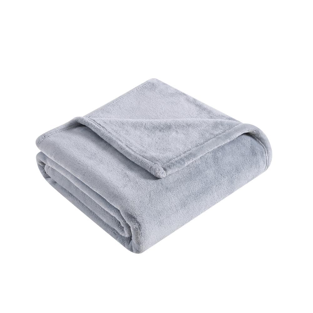 Ultra Lux Soft Plush Gray Reversible Throw Blanket