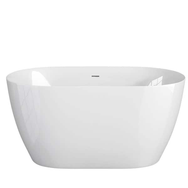 47 in. W x 27.5 in. Soaking Bathtub Acrylic Tubs Stand Alone Oval Free Standing Tub Freestanding in White