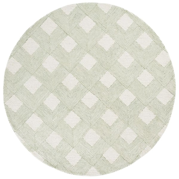 Ebony 6 ft. x 6 ft. Green/Ivory Chevron Diamond Lattice Round Area Rug