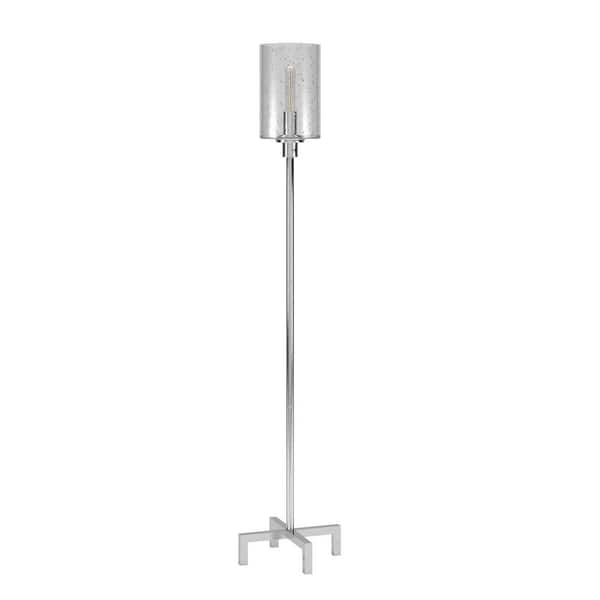HomeRoots 66 in. Silver 1 1-Way (On/Off) Torchiere Floor Lamp for Living Room with Glass Drum Shade
