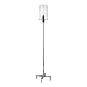 Panos 66-1/4 in. Polished Nickel Floor Lamp with Seeded Glass