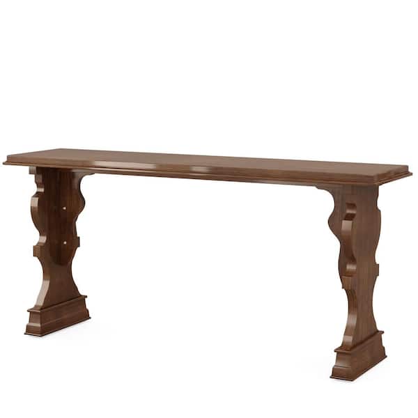 BYBLIGHT Turrella 63 in. Walnut Rectangle Wood Console Table with Classical Legs for Foyer, Hallway, Living Room