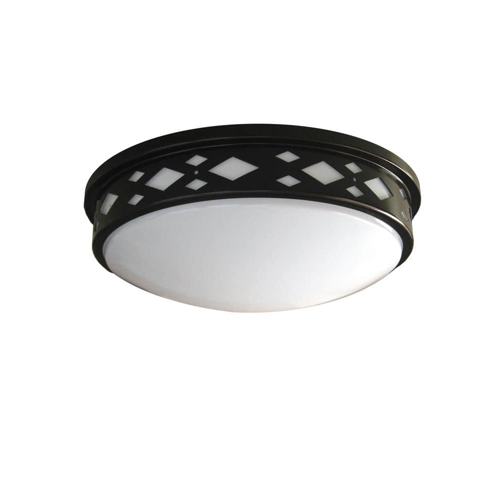 Diamond Lattice 14 in. 1-Light Bronze LED Flush Mount 4000K