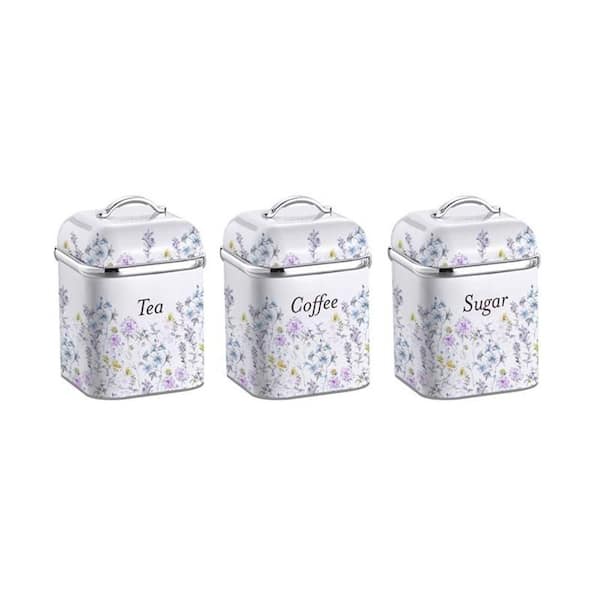 Laura Ashley Stainless Steel 3-Pieces Canister Set Wild Meadow