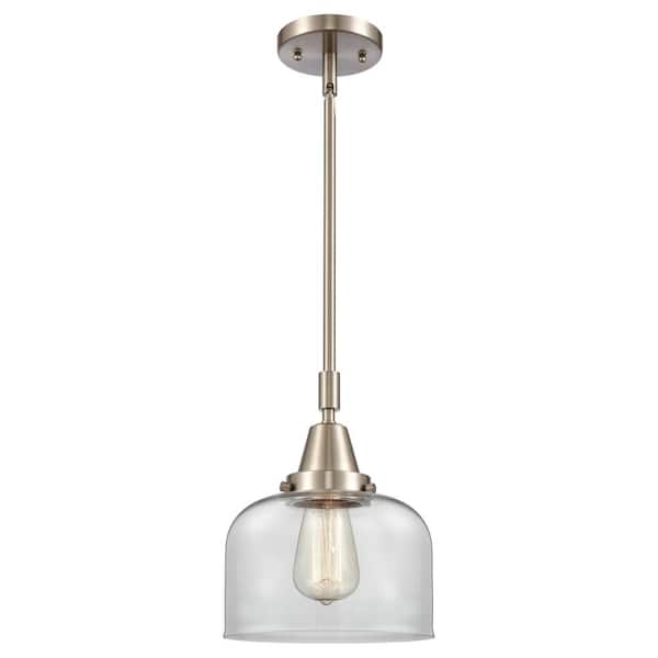 Innovations Bell 100-Watt 1-Light Brushed Satin Nickel Standard Mini Pendant Light with Clear Glass Shade, No Bulbs Included