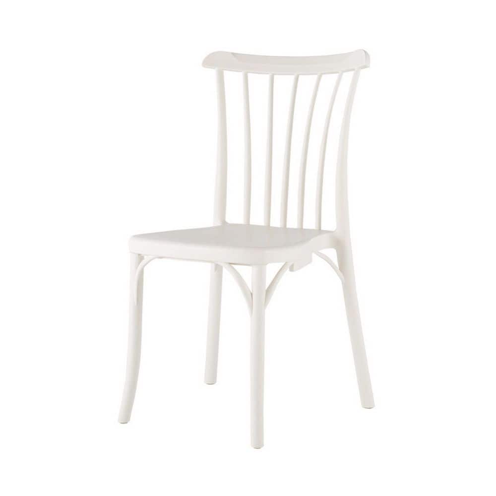 White Plastic Armless Dining Chair without Cushion