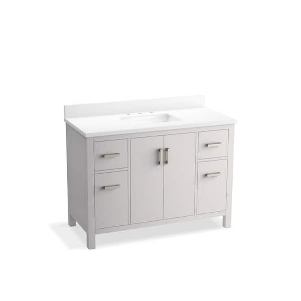 KOHLER Kresla 48 in. W x 22 in. D x 36 in. H Single Sink Bath Vanity in Atmos Grey with Pure White Quartz Top and Backsplash