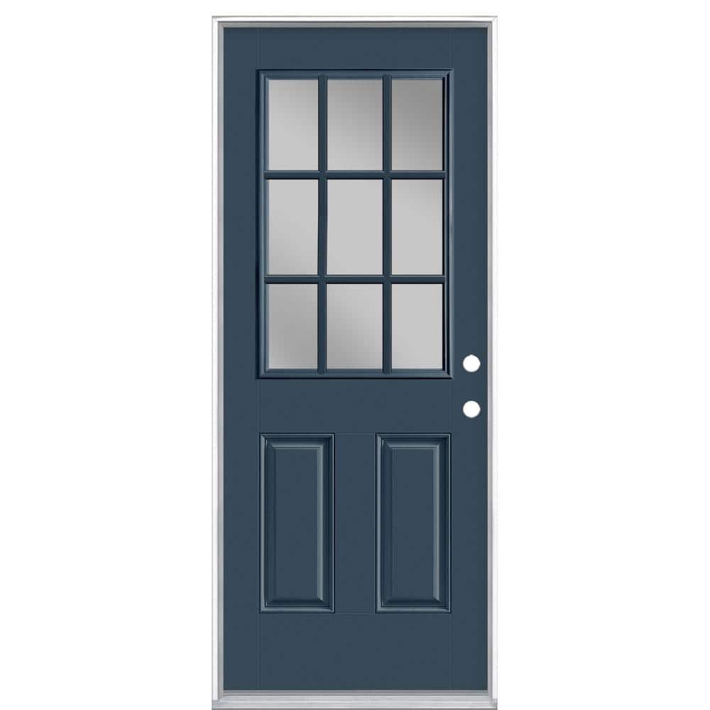 32 in. x 80 in. 9 Lite Night Tide Left Hand Inswing Painted Smooth Fiberglass Prehung Front Door with No Brickmold price history on PriceWatchPro