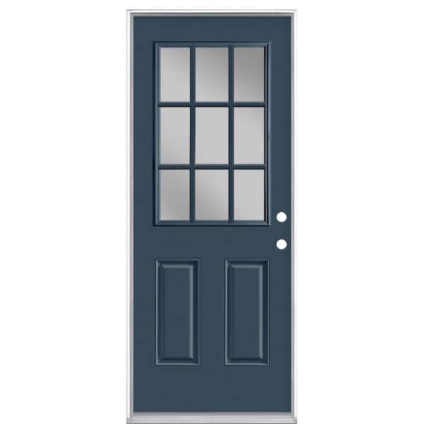 Masonite 32 in. x 80 in. 9 Lite Night Tide Left Hand Inswing Painted Smooth Fiberglass Prehung Front Exterior Door, Vinyl Frame