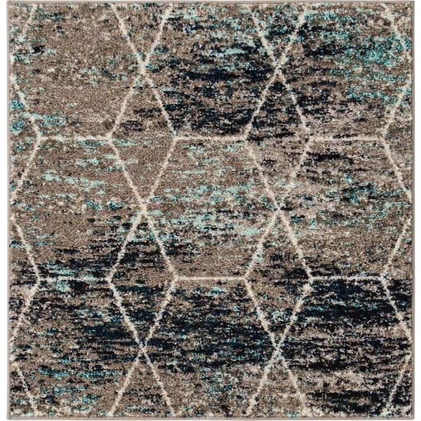 Trellis Frieze Geometric Blue Multi 3 ft. 3 in. x 3 ft. 3 in. Area Rug