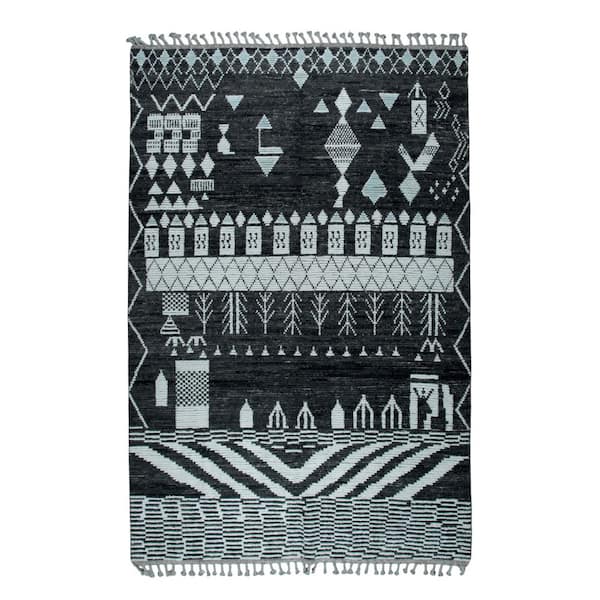 Black 9 ft. x 12 ft. Hand-Knotted Wool Contemporary Marrakech Handspun, Elegant and Durable Rug for Living, Area Rug