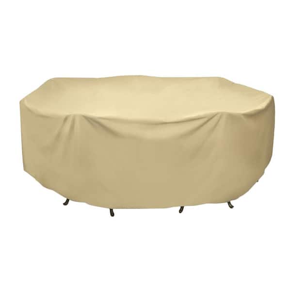 Two Dogs Designs 108 In Round Patio Table Set Cover Khaki 2d Pf108005 The Home Depot - Patio Furniture For Dogs