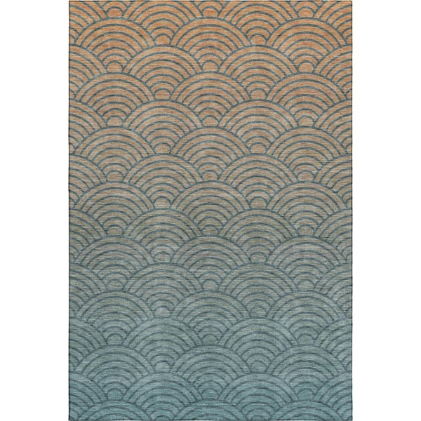 Mayfield Premium Machine Washable Abstract AMF2414 Teal 10 ft. x 14 ft. Area Rug