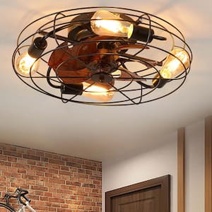 Alaska 20 in. Indoor Black Open Cage Ceiling Fan with Light and Remote for Low Profile Bedroom