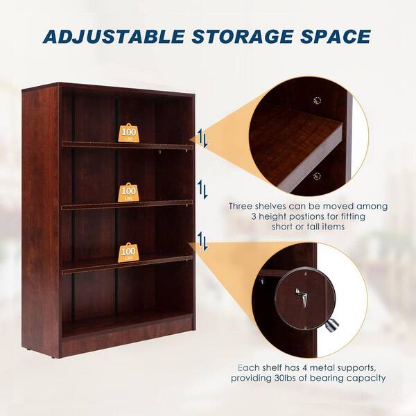 Lirago 48 in. Tall Brown Wood 4-Shelf Bookcase FXHD0202-62CH - The