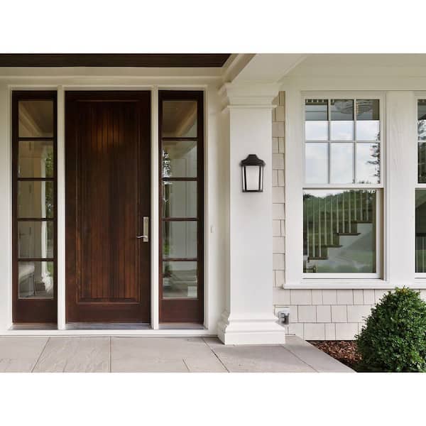 Sedona Narrow 12.75 in. Black Composite Outdoor Hardwired Coach Sconce with Frosted Diffuser and 3000K LED Bulb