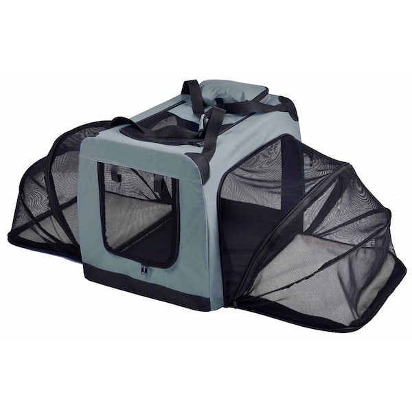 PET LIFE Hounda Accordion Metal Framed Collapsible Expandable Pet Dog Crate - Small in Grey
