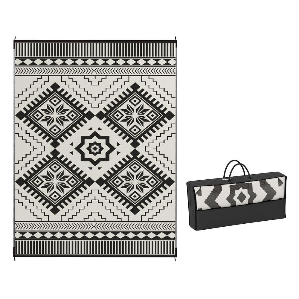 White and Black Toothed Rhombus 9 ft. x 12 ft. Waterproof Plastic Straw Flo