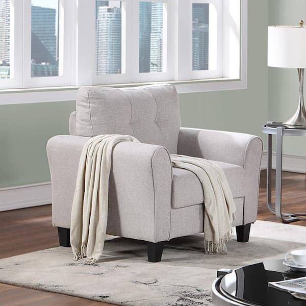 35 in. W Linen Upholstered Armchair in Light Gray