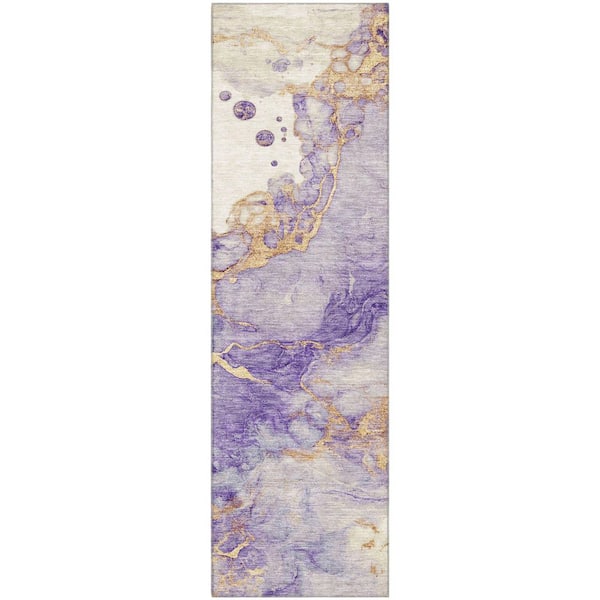 Mayfield Premium Machine Washable Abstract AMF2110 Purple 2 ft. x 7 ft. Runner Rug