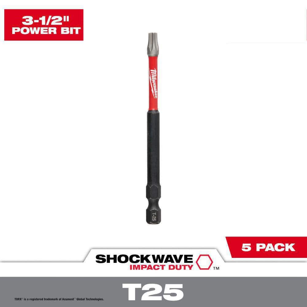 Milwaukee SHOCKWAVE Impact Duty 3-1/2 in. T25 Torx Alloy Steel Screw Driver  Bit (5-Pack) 48-32-4579 - The Home Depot