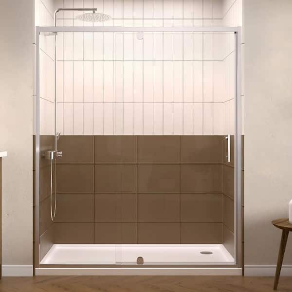 50-54 in. W x 71 in. H Pivot Shower Door, Framed 1/4 in. (6mm) Clear SGCC Tempered Glass, Magnetic Closing, Chrome