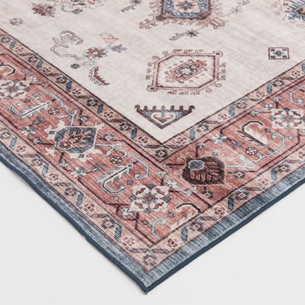 Wipe Up Areyn Beige Washable 7 ft. 6 in. x 9 ft. 6 in. Oriental Polyester Indoor Area Rug