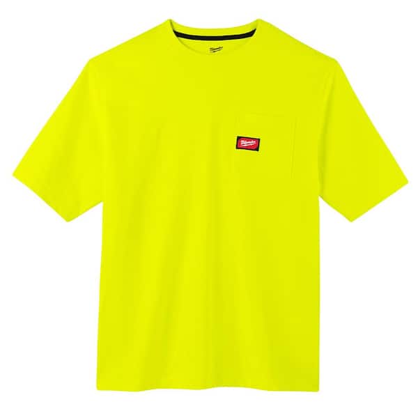 Milwaukee Men's Large High Visibility Heavy-Duty Cotton/Polyester Short-Sleeve Pocket T-Shirt