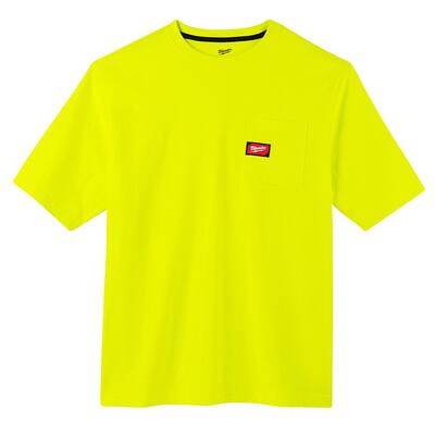 Men's Large High Visibility Heavy-Duty Cotton/Polyester Short-Sleeve Pocket T-Shirt