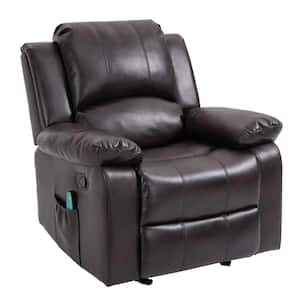 Brown Big and Tall Heavy Duty Faux Leather 8-Point Massage Glider Recliner with Remote Control and Side Pocket