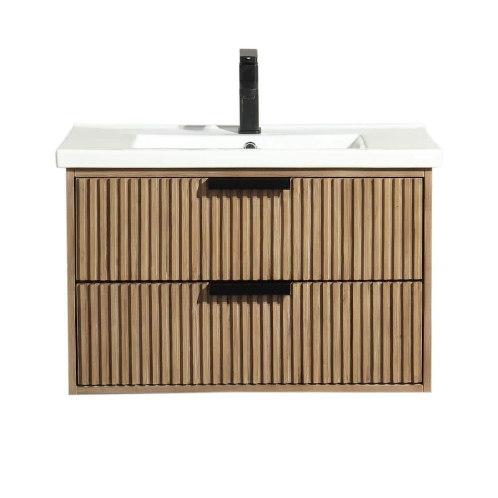 San Diego 30" Weathered Fir Wall-Mount Bathroom Vanity with Ceramic Top
