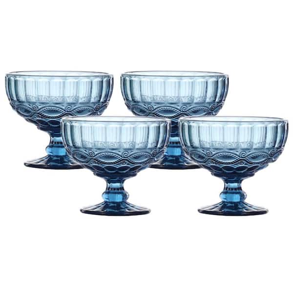 12 fl. oz. Deep Blue Vintage Pressed Pattern Lead-Free Glass Dessert Bowls Set of 4 Dessert Sets