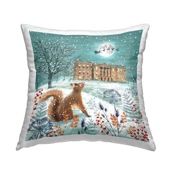 Stupell Industries Squirrel Watching Santa Overhead Multi-Color Print Polyester 18in. X 18in. Throw Pillow