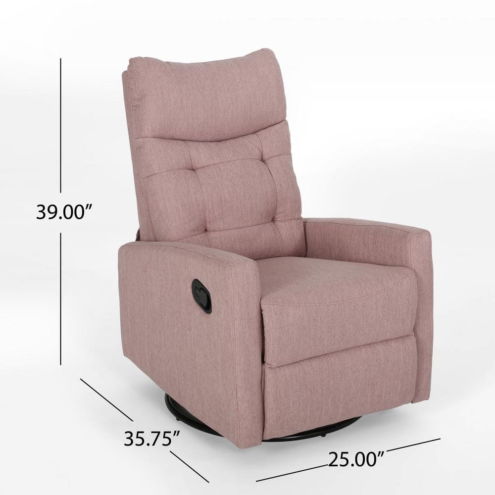 Handcrafted Light Pink Fabric Swivel Glider Recliner