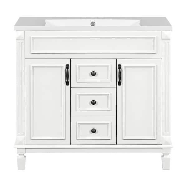 36 in. W x 18 in. D x 34 in. H Single Sink Freestanding Bath Vanity in White with White Resin Top