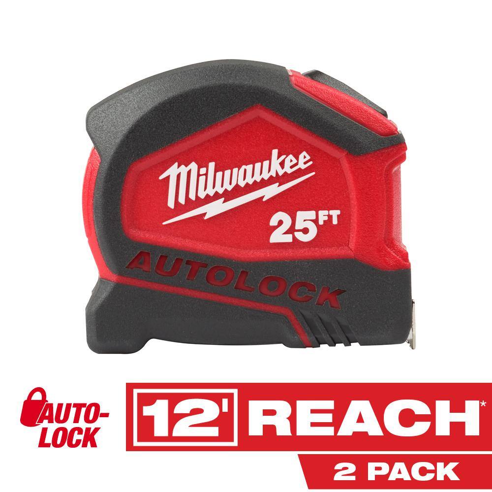 thumbnail image 2 of Milwaukee 25-Foot Magnetic Compact Tape Measure (2-Pack) – Model 48-22-1025, Red, SAE 2 of 6