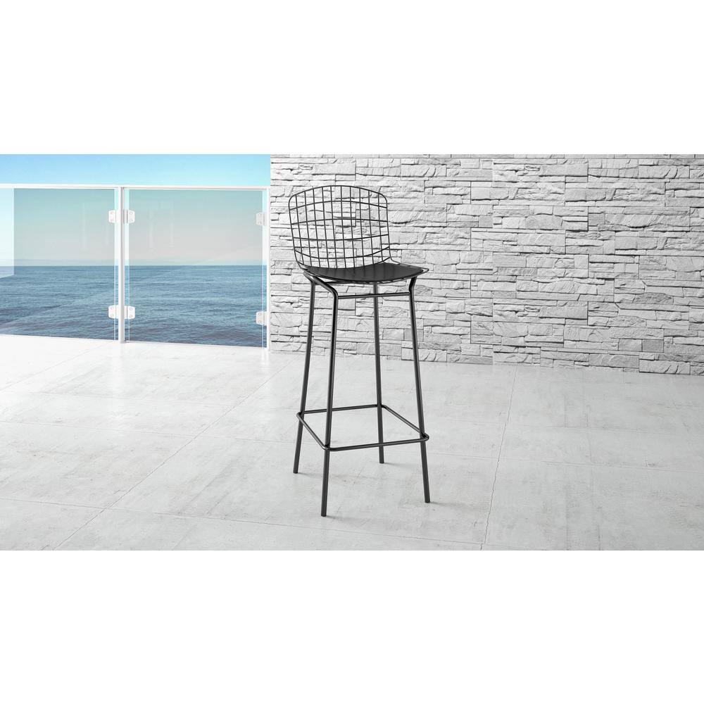 Madeline 41.73" Black Metal Barstool with Leather Seat